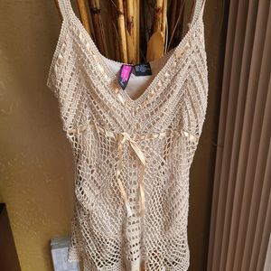 Say What? LACE shirt! Beige, Size Small